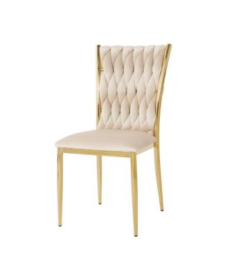 Streamdale Beige Velvet Dining Chair with Gold Legs (Set of 2)