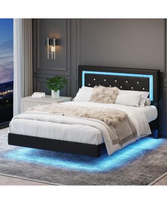 Bed Frame with Headboard, LED Lights, Upholstered Platform Bed