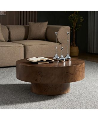 Burl Wood Veneer Coffee Table with Sturdy Pedestal