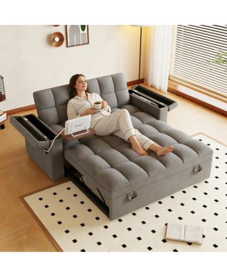  65-inch 3-in-1 foldable sofa bed with table, storage armrests