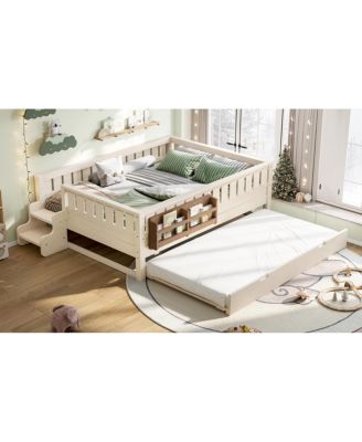 Bookshelf bed with stairs, safety rails, trundle