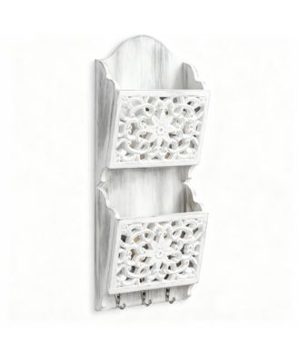 Wooden Mail Rack with 2 Slots & 3 Hooks for Keys and Accessories