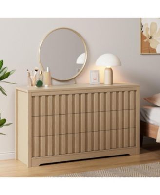  Fluted Dresser for Bedroom with 6 Drawers,Modern Chest of Drawers with Handleless,Wooden Dresser TV Stand, Wood Clothes Closet Organize