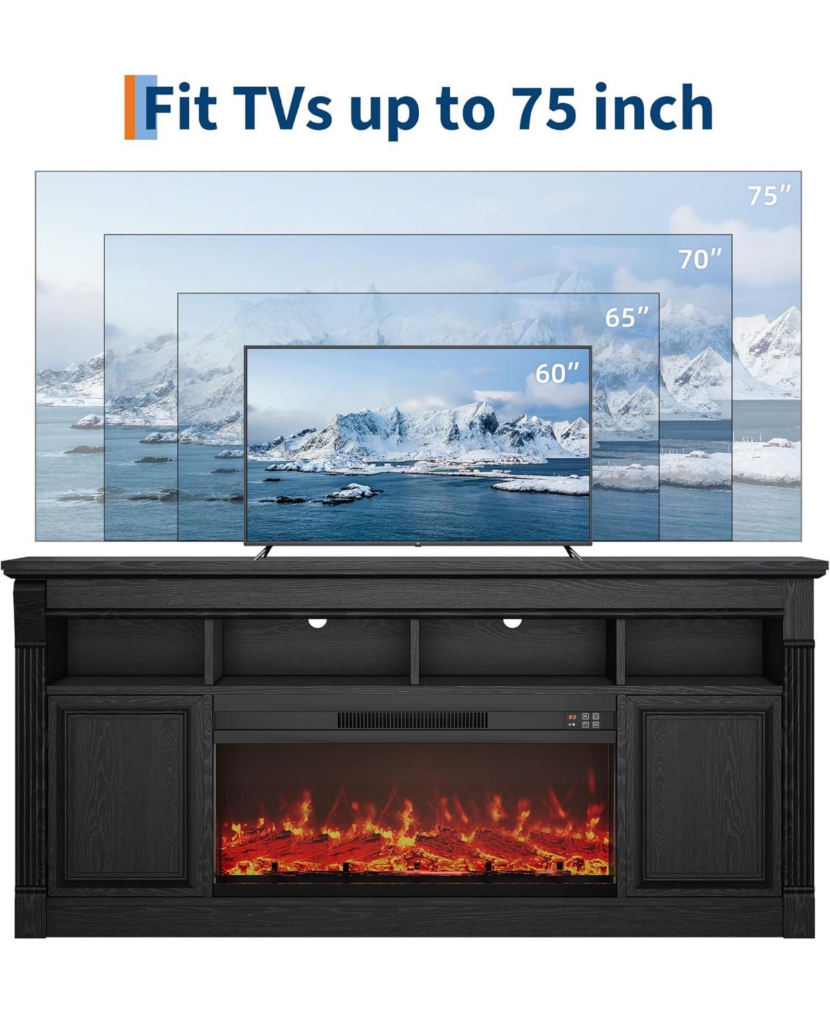 gaomon Farmhouse Fireplace Tv Stand, Entertainment Center with Open Storage Cabinets for TVs