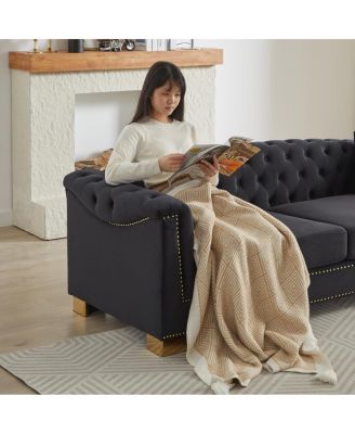 Classic Modern 84-inch Chesterfield Velvet Sofa with Rolled Arms