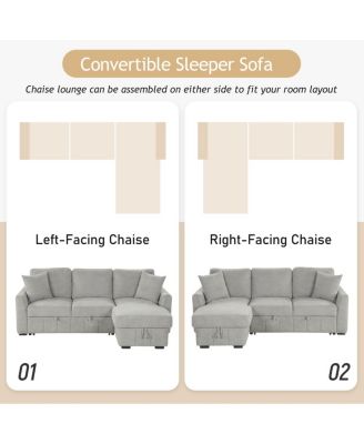 90" L-Shaped Sleeper Sofa w/ Storage Chaise & Cup Holders