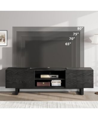 Industrial TV Stand for 80 Inch TV - Modern Entertainment Center with 2 Drawers & Open Storage