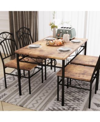 Dining Table Set of 4, Retro Industrial Dining Table & Chairs, Wood Table Chairs Set for Small Space