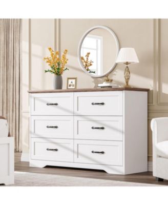 6-Drawer Dresser, Farmhouse Wooden Storage Chest with Wide Handles for Bedroom, Living Room