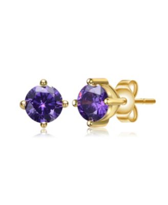 GigiGirl Sterling Silver Solitaire Stud Earrings - Purple