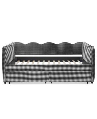 Streamdale Cozy Gingham Daybed with Storage Drawers, USB Port & Wave Design