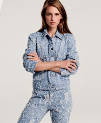 Women's Straight Floral Print Denim Pants