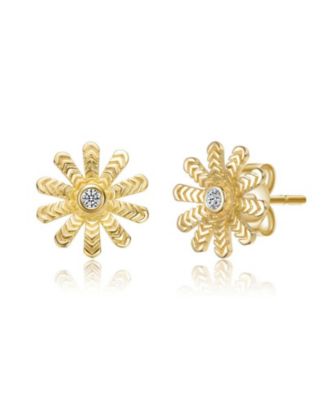Dainty 14K Gold Plated Cubic Zirconia Flower Stud Earrings