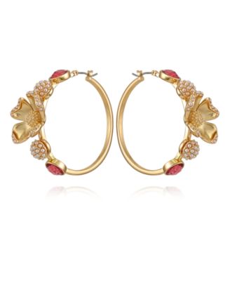 Glass Stone Floral Hoop Earrings