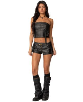Womens Ryan Faux Leather Cargo Corset Top