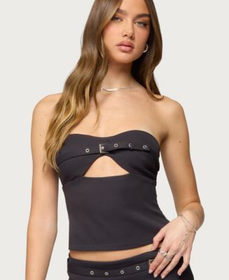 Womens Jazi Cutout Grommet Belt Strapless Top