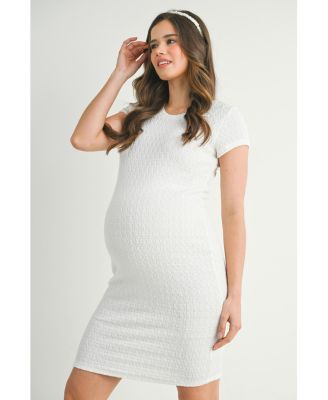Maternity Crewneck Short-Sleeve Textured Bodycon Dress