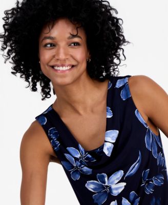 Women's Printed Drape-Neck Sleeveless Midi Dress