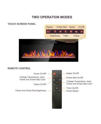 36 inch recessed ultra thin tempered glass front wall mounted electric fireplace and multi color flame & emberbed, LED light heater