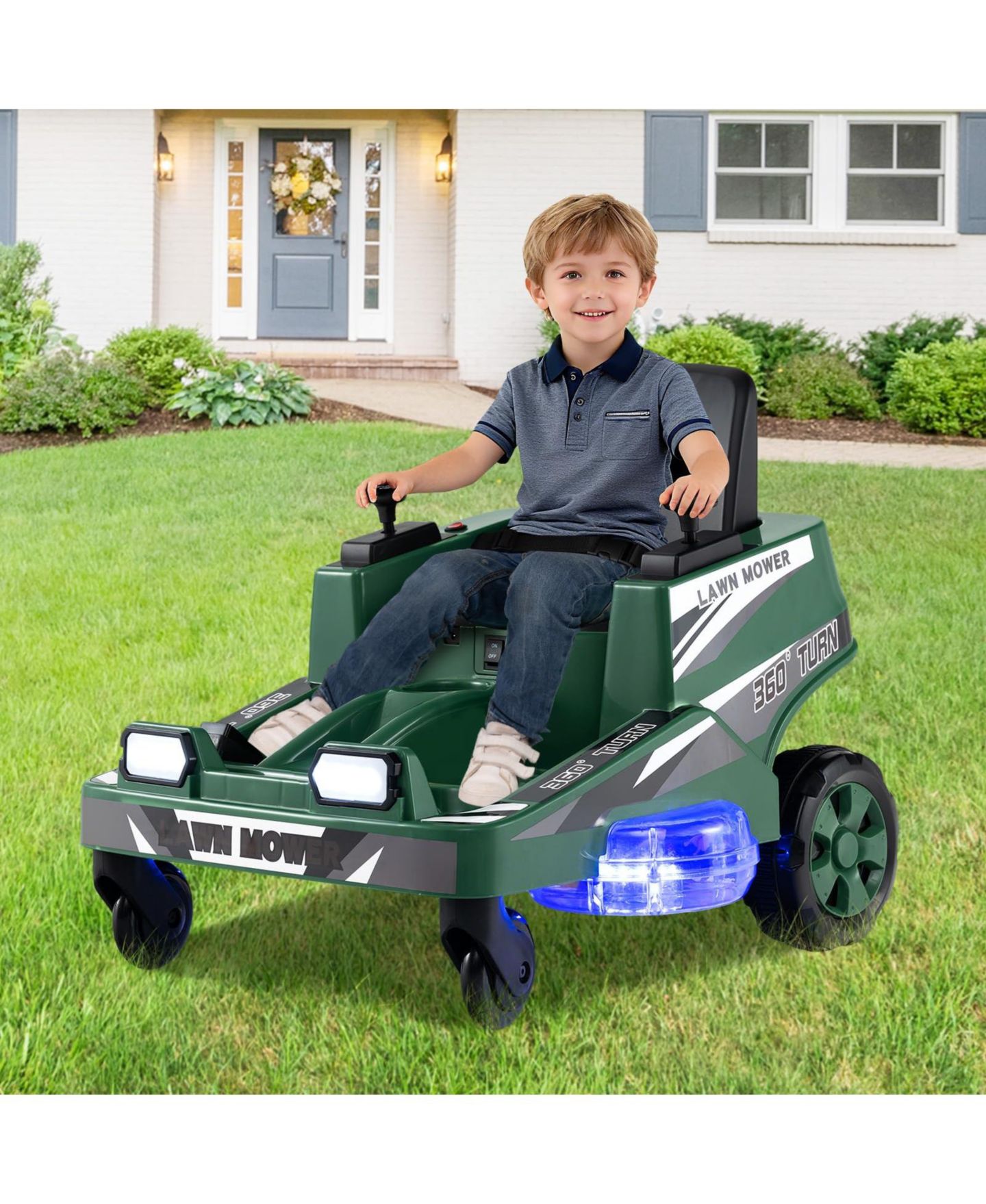 Детская игрушка Mecale 12V LED Lights 360-Degree Spin Ride-On Lawn Mower, Ages 3+, цвет: Зелёный — фото 2