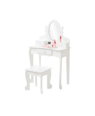Kids Vanity Set with Adjustable Mirror & Stool,Wooden Toddler Vanity Set with Drawers,Pretend Makeup Dressing Table for Little Girls