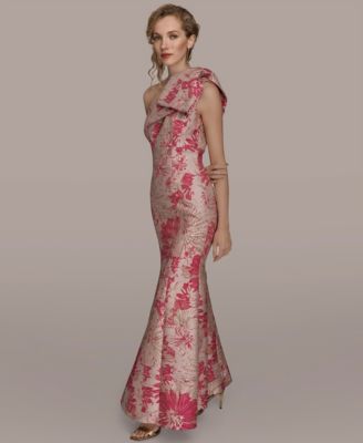 Women's Jacquard Bow-Trim One-Shoulder Gown