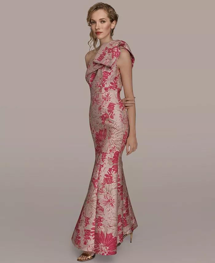 Women's Jacquard Bow-Trim One-Shoulder Gown - thumbnail 8