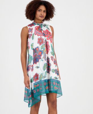 Women's Printed Mock-Neck Sleeveless Shift Dress