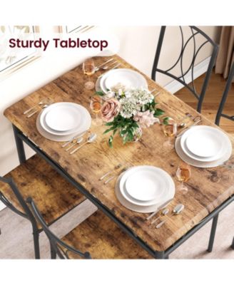 Dining Table Set for 4 with 4 Chairs and 1 Table Retro Industrial Wooden Table Top with Metal Legs for Breakfast