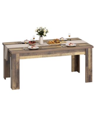 63" Dining Table for 4-6, Farmhouse Wood Kitchen Table with 4 Strong Legs, Large Thick Tabletop