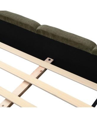 Boucle Platform Bed with Thick Headboard and Footboard