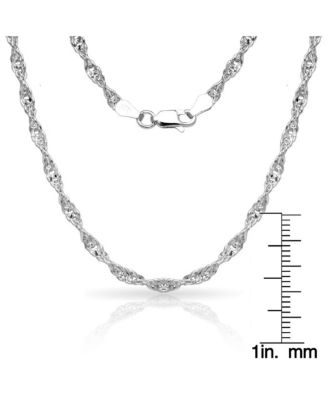 925 Sterling 10 Inch 4mm Sparkle-Cut Wide Singapore Chain Ankle Bracelet Anklet