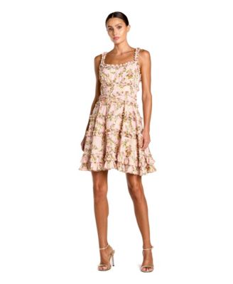 Women's Ruffle Floral Sweetheart Neck Mini Dress