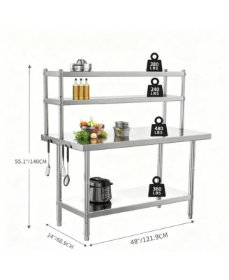 Stainless Steel Workbench with Shelves for Kitchen, Garage, Workshop