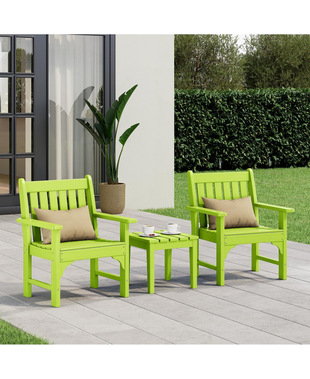 WestinTrends Outdoor Patio 3-Piece Hdpe Adirondack Garden Chairs with Square Side Table Set