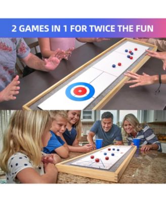 2-in-1 Solid Wood Mini Shuffleboard and Curling Tabletop Game Board Set with 8 Rollers Gifts