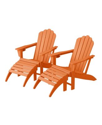 4-Piece Outdoor Patio HDPE Adirondack Chairs With Ottomans and Cup Holder Set