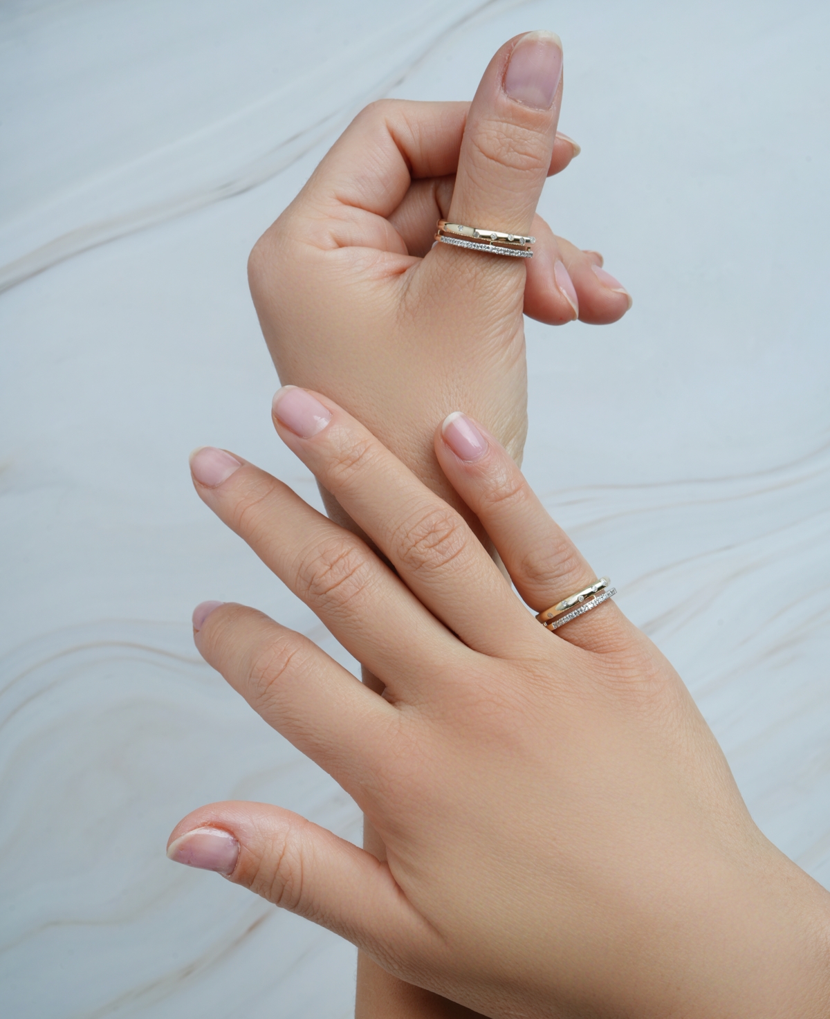 Wrapped Diamond Open Double Ring (1/6 ct. t.w.) 10K Yellow Gold with White Rhodium