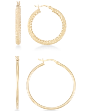 image of 2-Pc. Set Textured and Polished Hoop Earrings in 14k Gold Over Sterling Silver