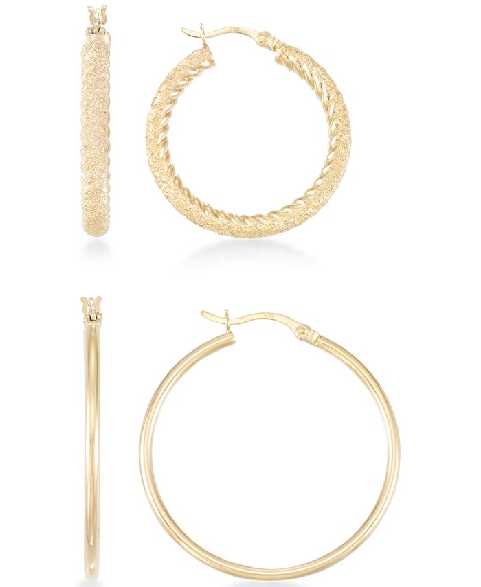 Macy's - 2-Pc. Set Textured and Polished Hoop Earrings in 14k Gold Over Sterling Silver