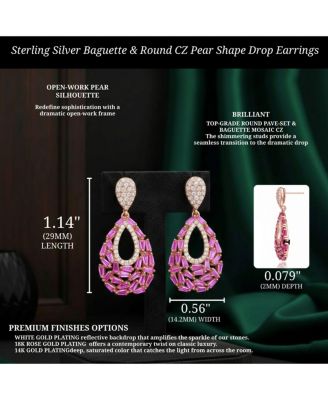 Sterling Silver Baguette & Round CZ Pear Shape Drop Earrings
