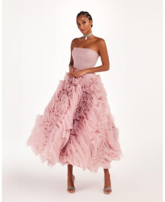 Womens Dramatically Flowered Tulle Dress