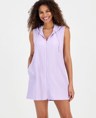 Women's Sleeveless Zip-Up Swim Cover-Up Hoodie