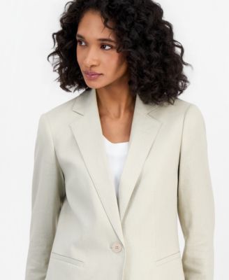 Women's One-Button Notched-Collar Linen-Blend Blazer