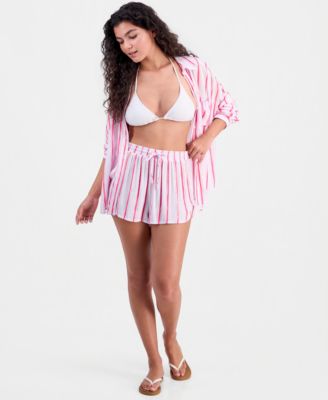 Women's Striped Pull-On Swim Cover-Up Shorts