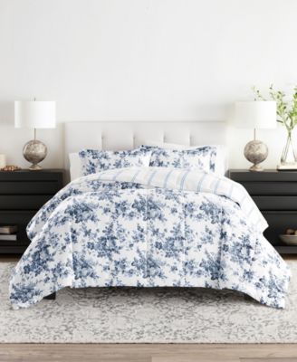 ienjoy Home - Bedding Bundle Patterned 7-Piece Comforter Set, King Cabbage Rose Stripe Stone