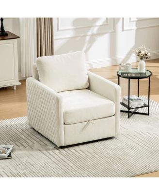  Upholstered Swivel Armchair with Hidden Storage