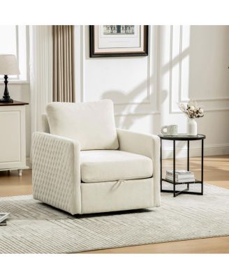  Upholstered Swivel Armchair with Hidden Storage