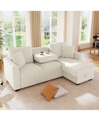 Streamdale L-Shaped Sleeper Sofa w/ Storage Chaise & Cup Holders