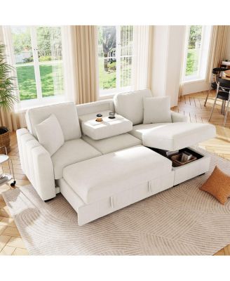 Streamdale L-Shaped Sleeper Sofa w/ Storage Chaise & Cup Holders